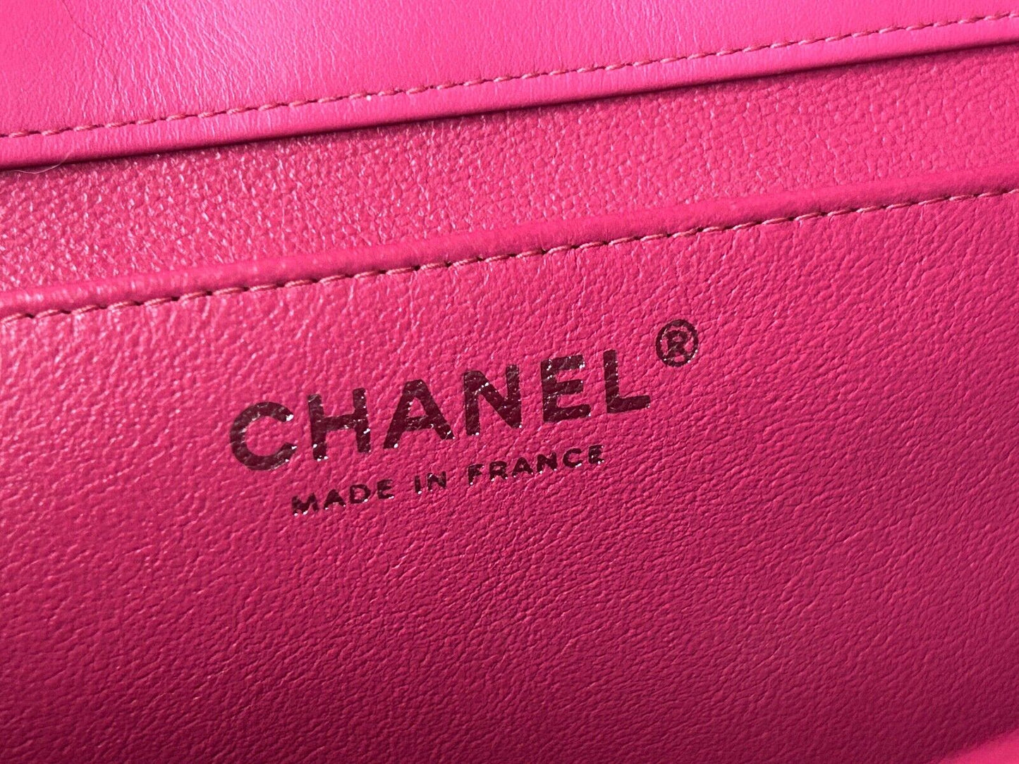 CHANEL Classic CC Quilted Flap Shoulder Bag Patent Leather Fuchsia Pink