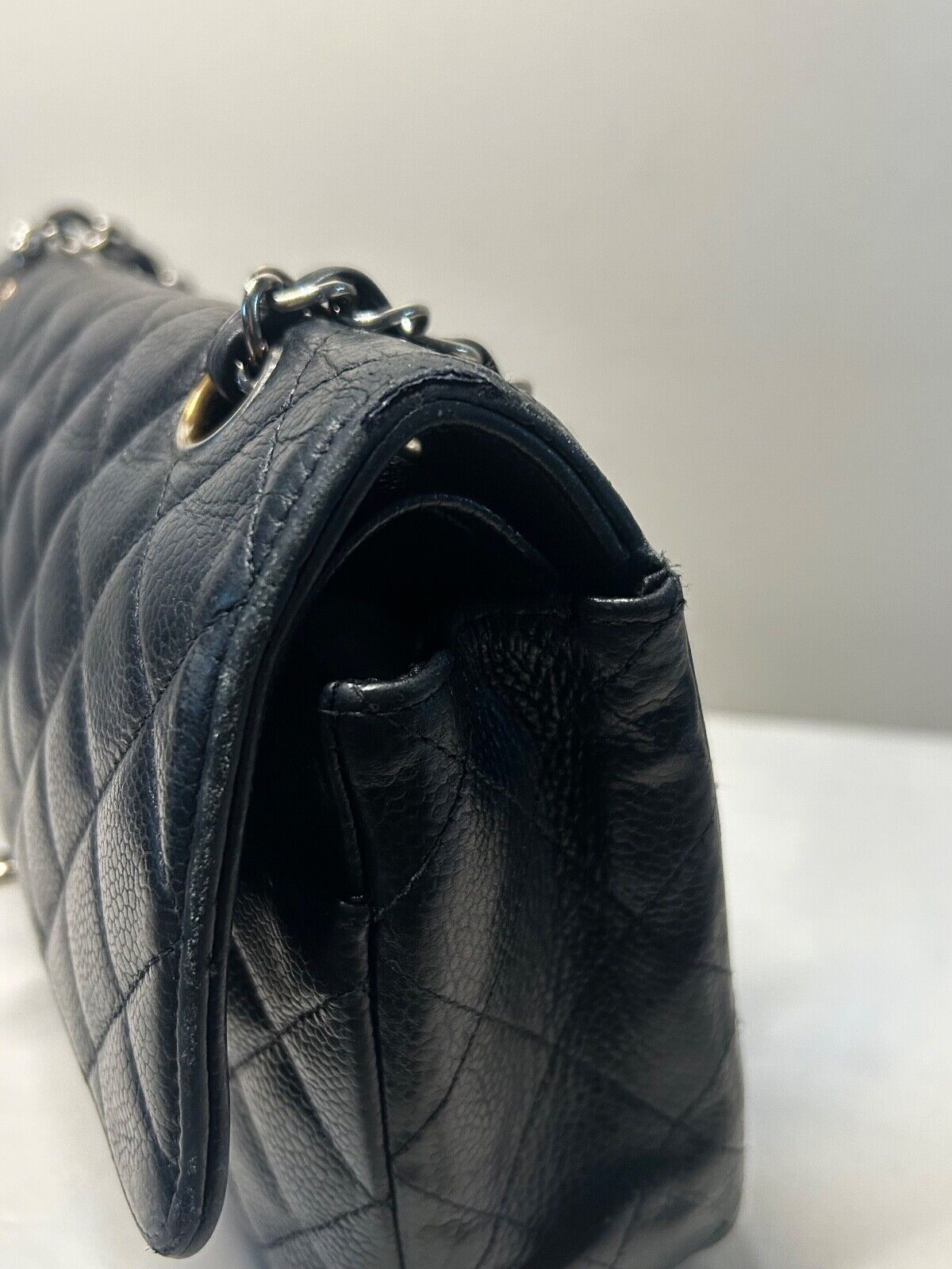 CHANEL Classic Medium Double Flap Quilted Caviar Leather Handbag Black