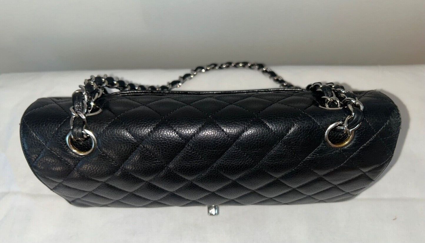 CHANEL Classic Medium Double Flap Quilted Caviar Leather Handbag Black