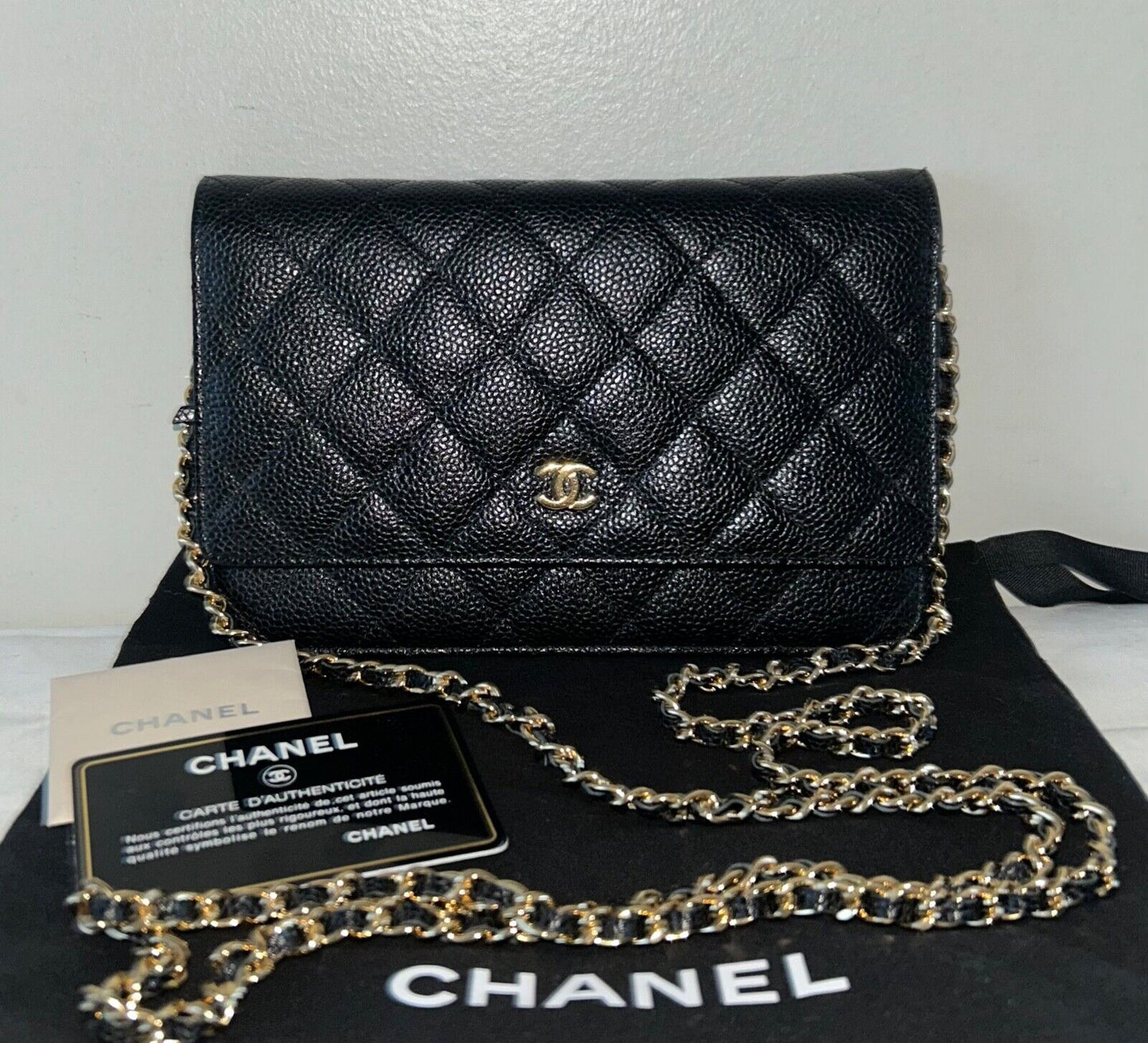 CHANEL Classic Caviar Quilted Wallet on Chain WOC Bag Black/Gold