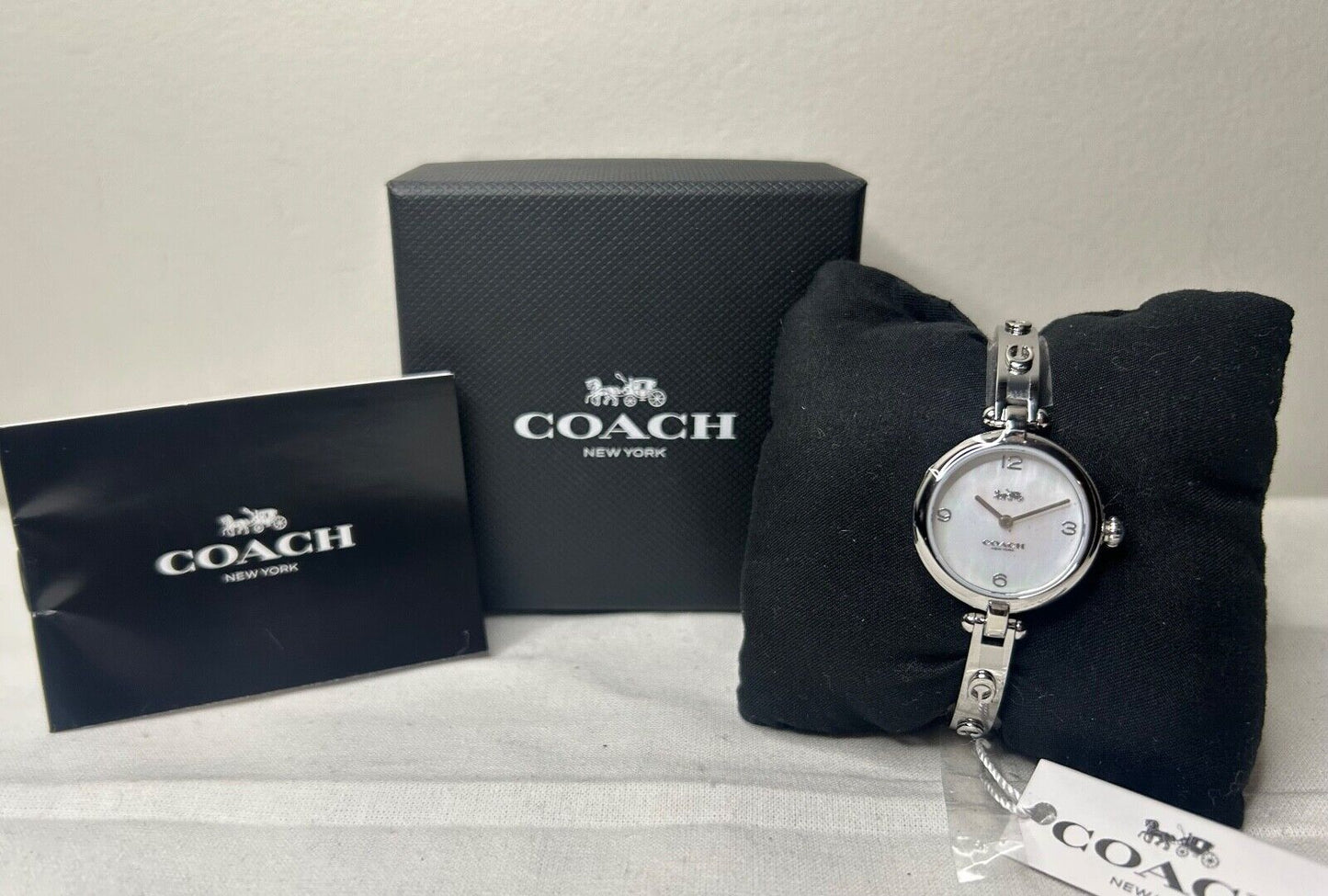 NEW ! NWT COACH Cary Mother-Of-Pearl Bracelet Watch Silver 26mm