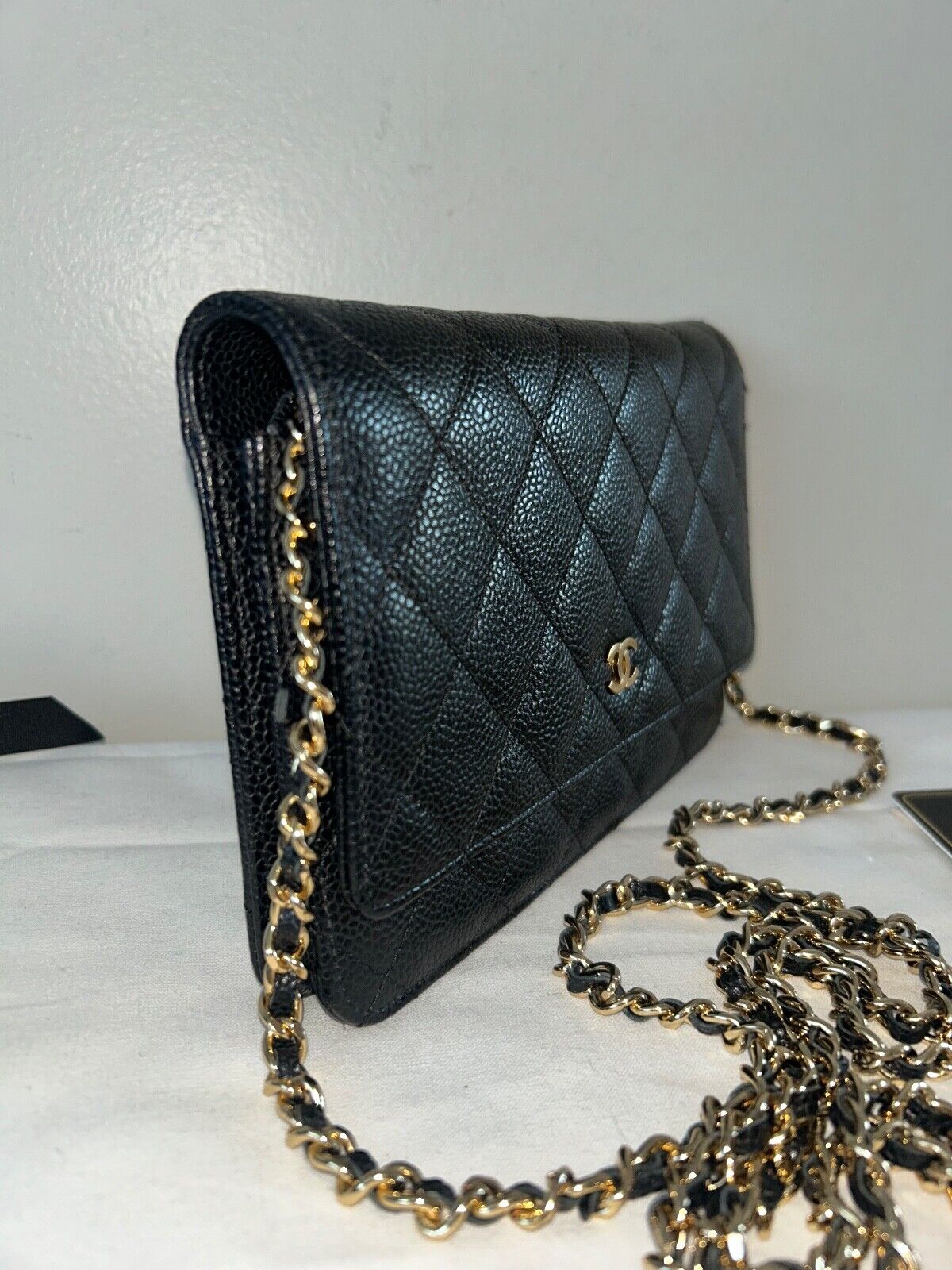 CHANEL Classic Caviar Quilted Wallet on Chain WOC Bag Black/Gold
