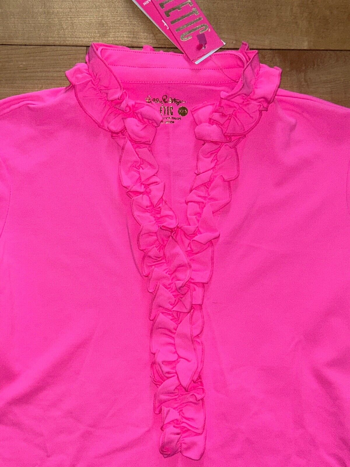 NEW! NWT LILLY PULITZER Frida Ruffle Collar Short Sleeve Polo Pink Isle Size XXS