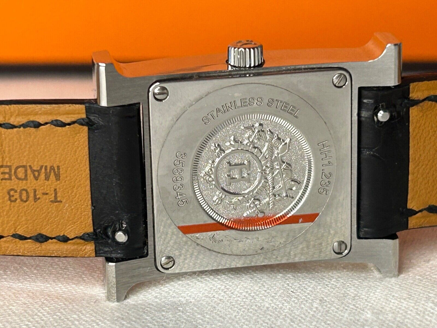 HERMES Heure H Watch Diamond Bezel Alligator Noir Black