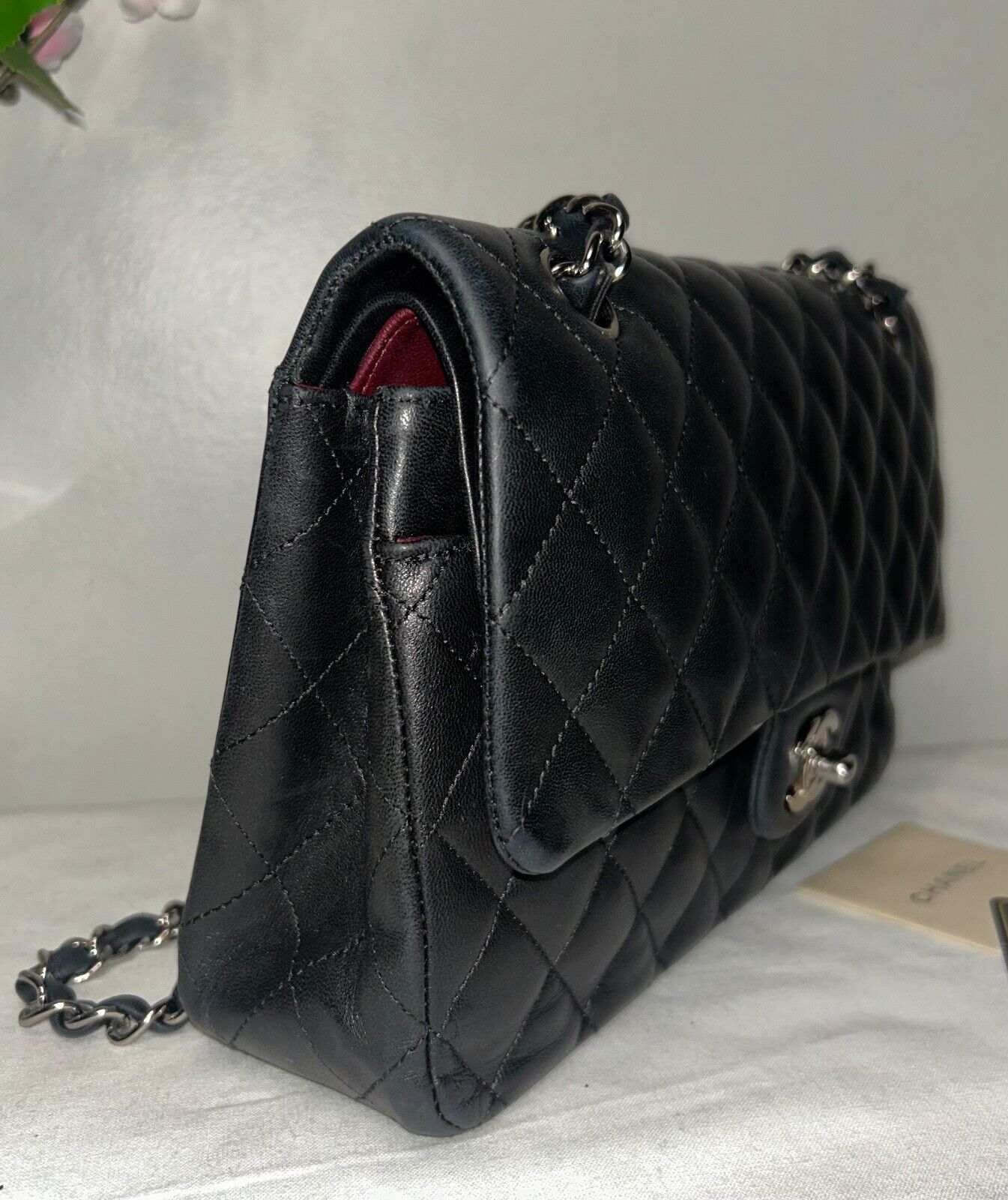 CHANEL Classic Medium Double Flap Lambskin Quilted Handbag Black