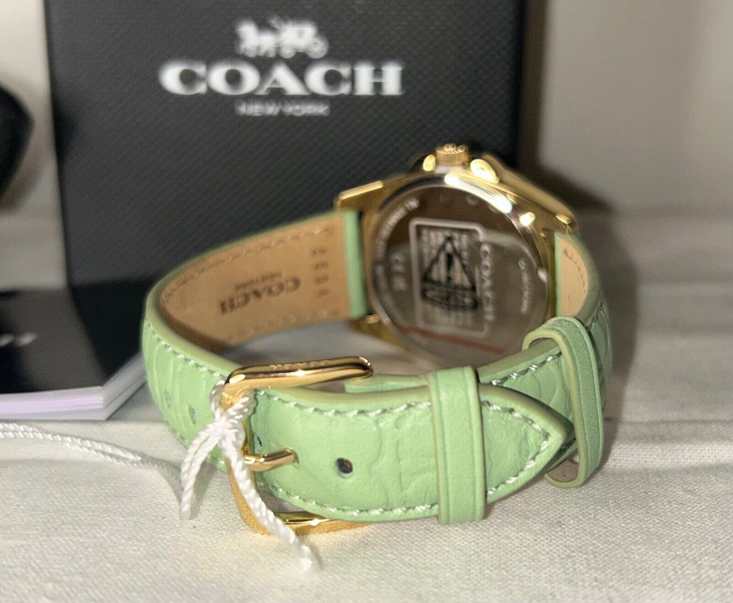 NEW ! NWT COACH Greyson Signature C Embossed Leather Watch Green