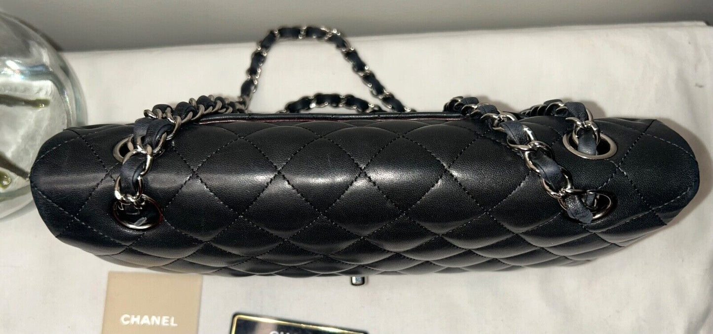 CHANEL Classic Medium Double Flap Lambskin Quilted Handbag Black