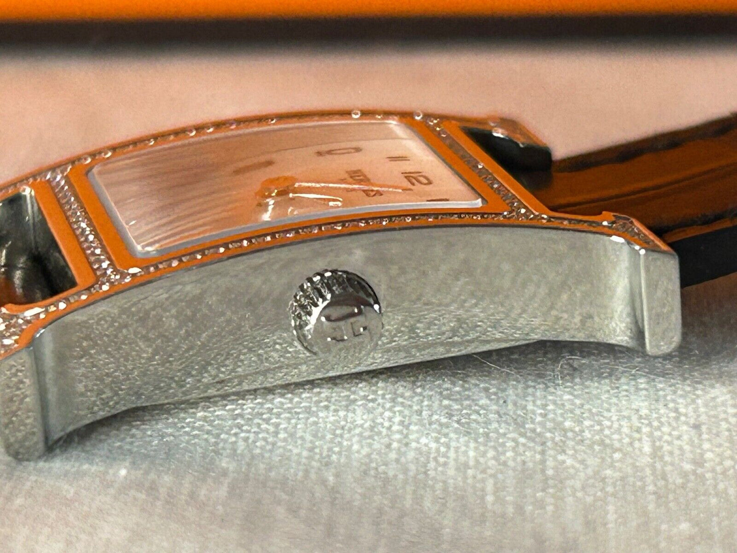 HERMES Heure H Watch Diamond Bezel Alligator Noir Black