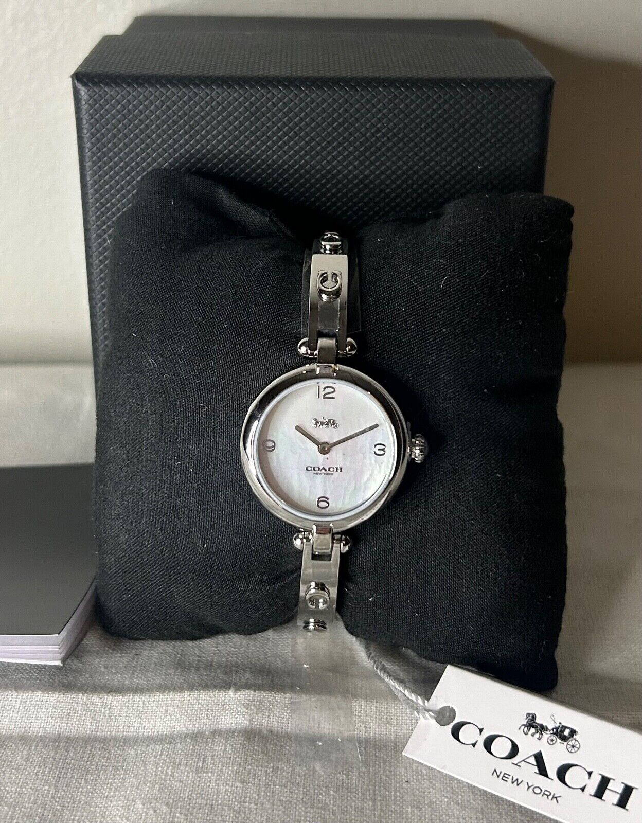 NEW ! NWT COACH Cary Mother-Of-Pearl Bracelet Watch Silver 26mm