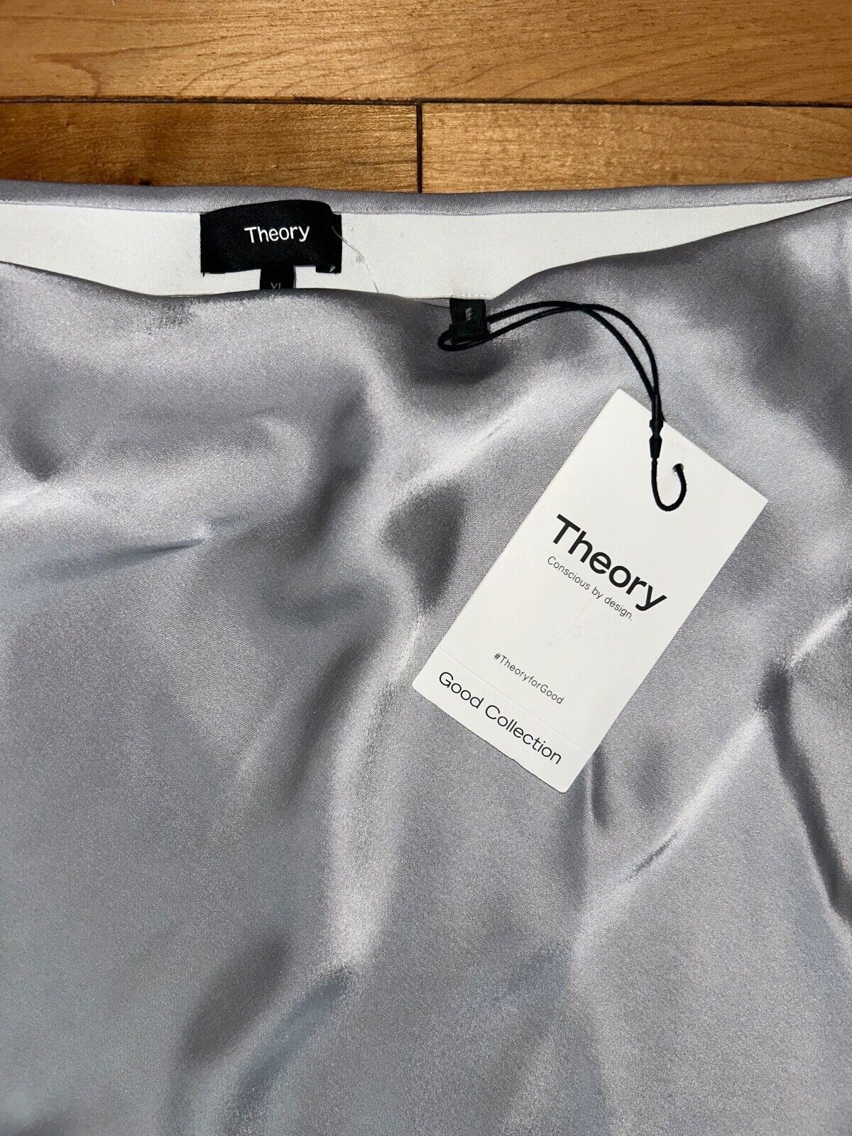 $295 NEW! NWT THEORY Satin Slip Skirt Silver Size XL
