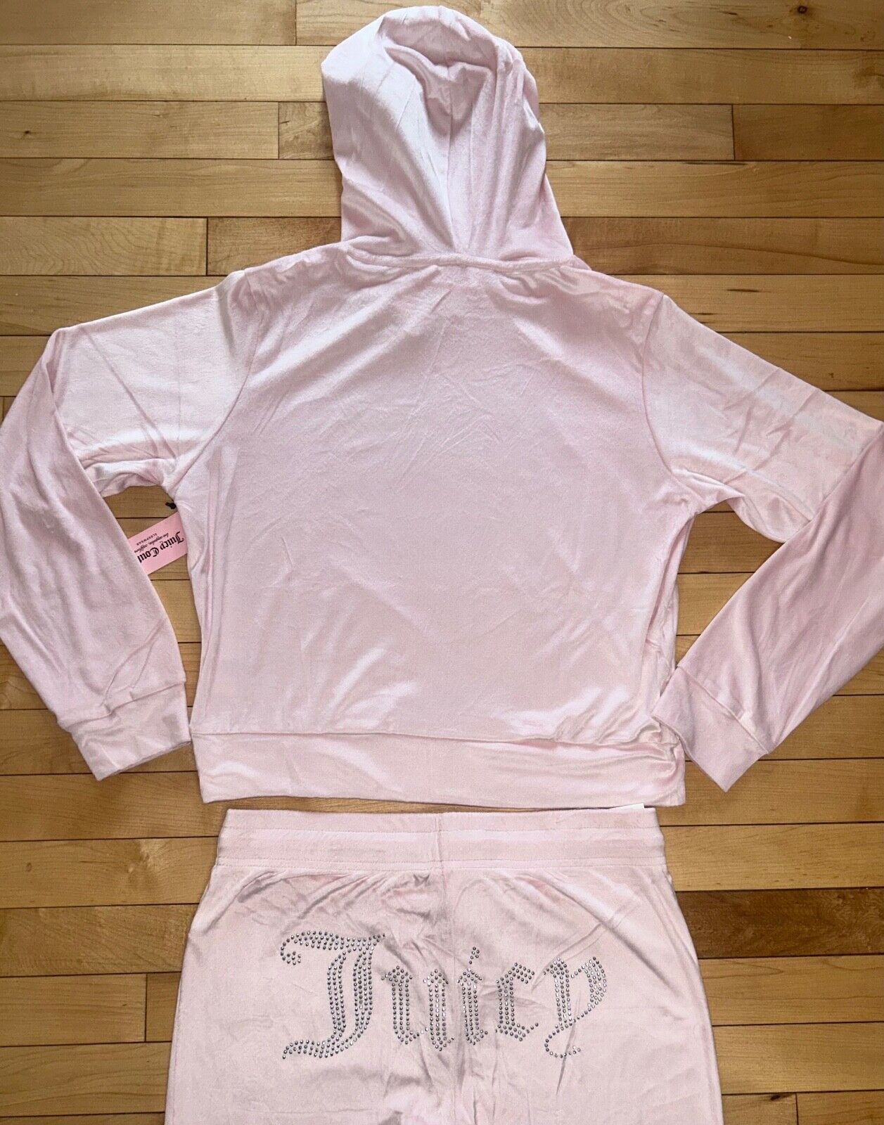NEW! NWT JUICY COUTURE Velour OG Big Bling Hoodie & Pant Set Lola Pink Size S
