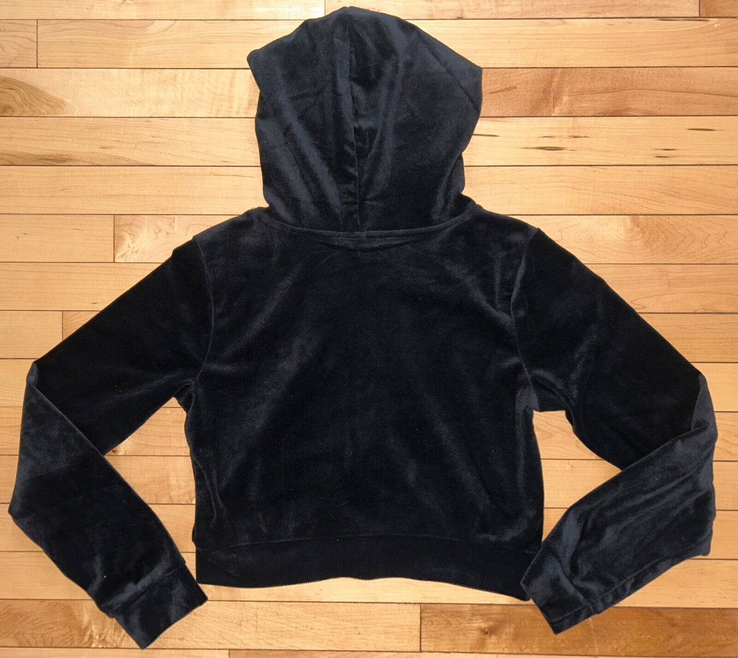 NEW! NWT BEBE Bling Velour Rhinestone Logo Hoodie Black Size L