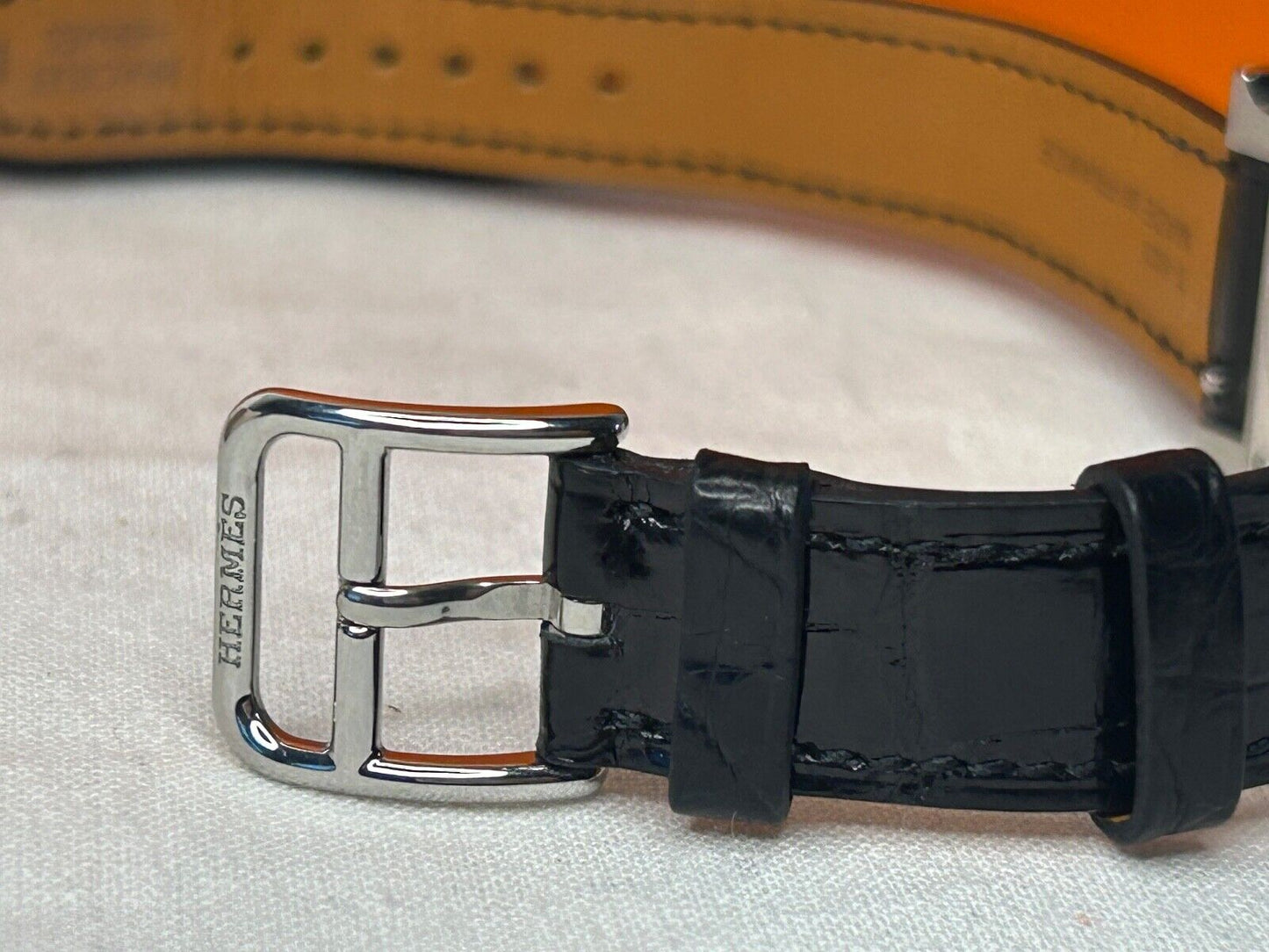 HERMES Heure H Watch Diamond Bezel Alligator Noir Black