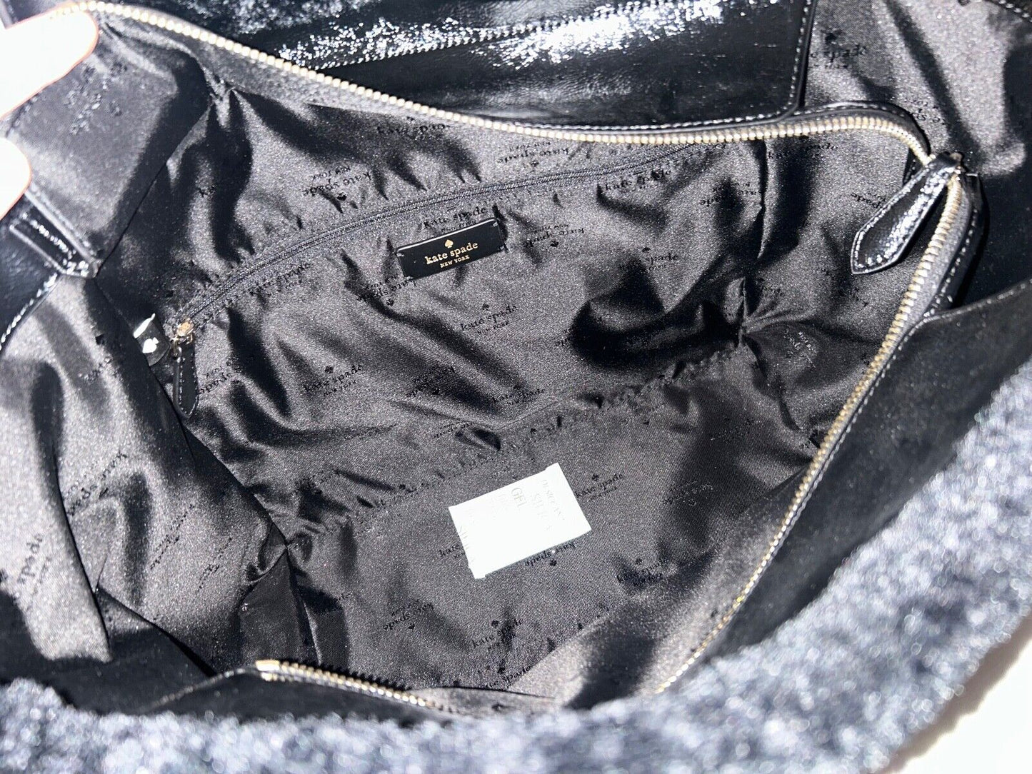 NEW! NWT KATE SPADE Jett Faux Shearling Patent Leather Tote Black