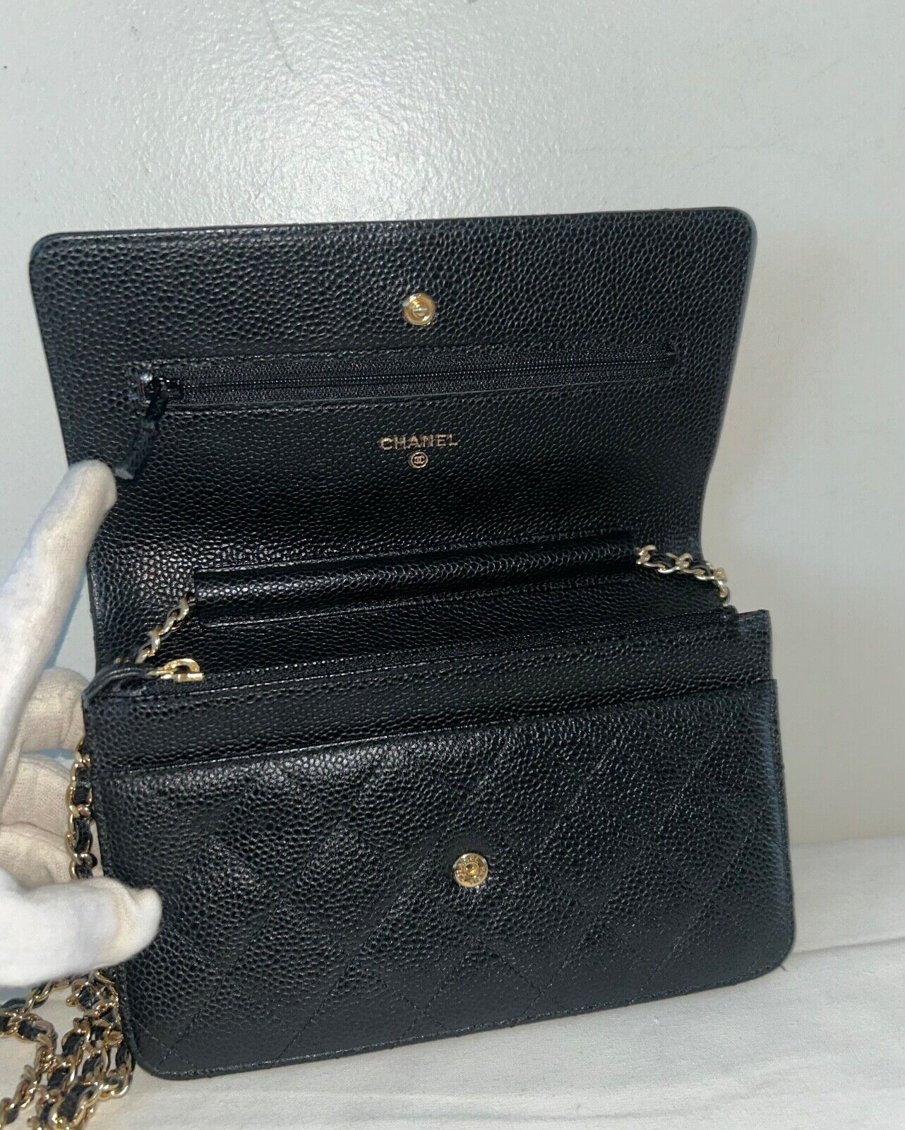 CHANEL Classic Caviar Quilted Wallet on Chain WOC Bag Black/Gold
