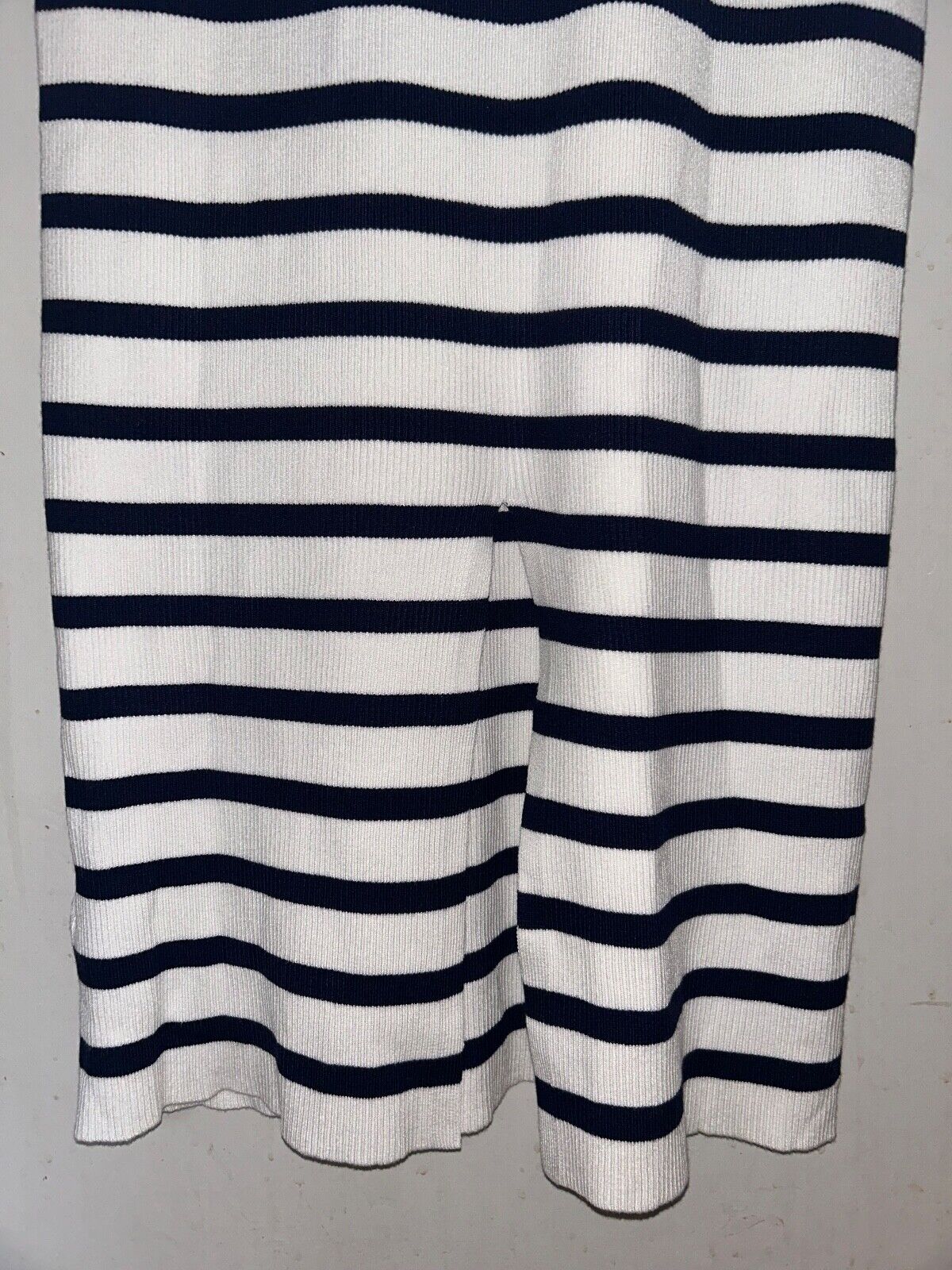 $695 NEW! NWT CAROLINE CONSTAS Knit Stretch Midi Dress Striped White/Navy XL