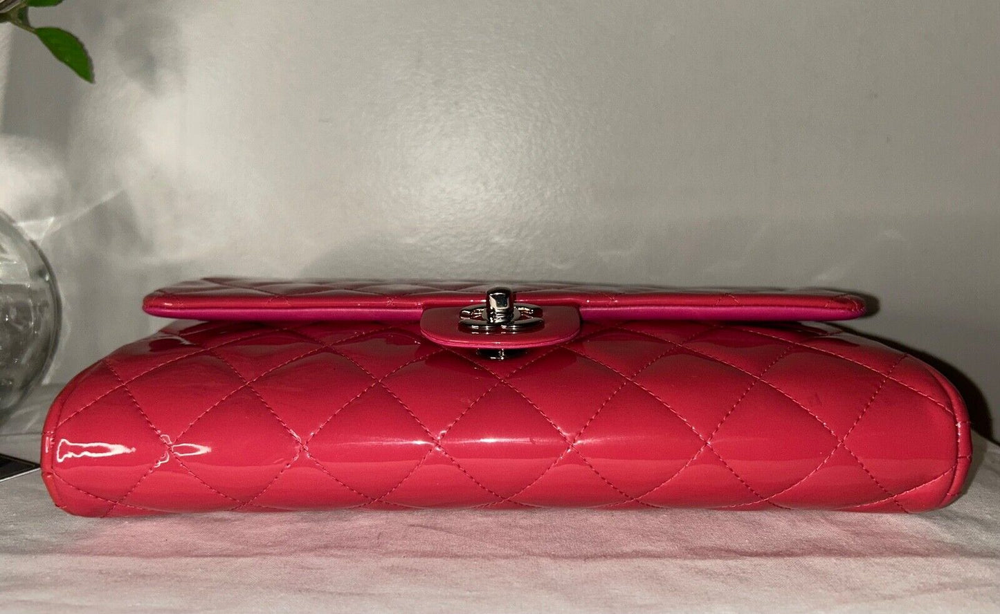 CHANEL Classic CC Quilted Flap Shoulder Bag Patent Leather Fuchsia Pink
