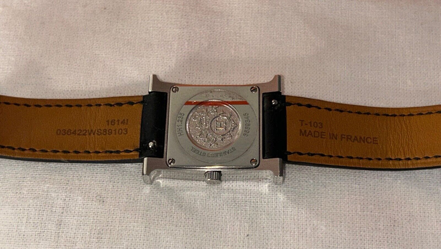 HERMES Heure H Watch Diamond Bezel Alligator Noir Black