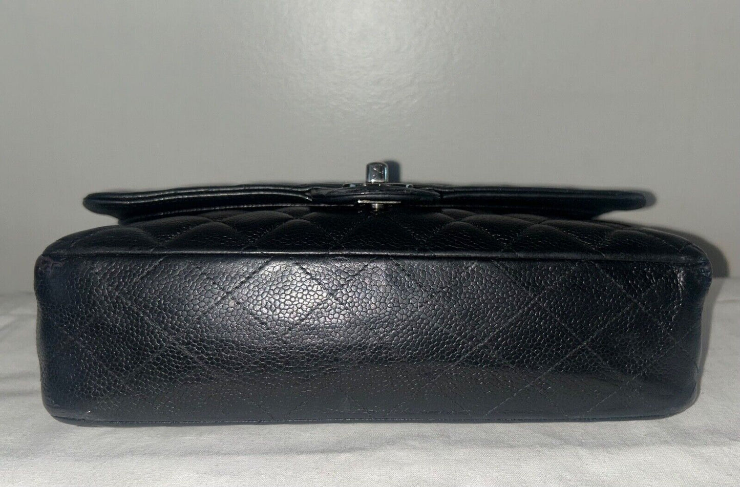 CHANEL Classic Medium Double Flap Quilted Caviar Leather Handbag Black