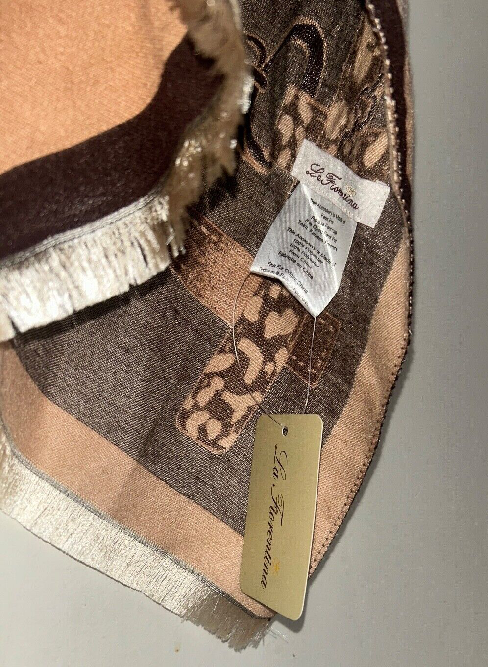 NEW! NWT LA FIORENTINA Faux Fur Trim Wrap Brown/Camel O/S