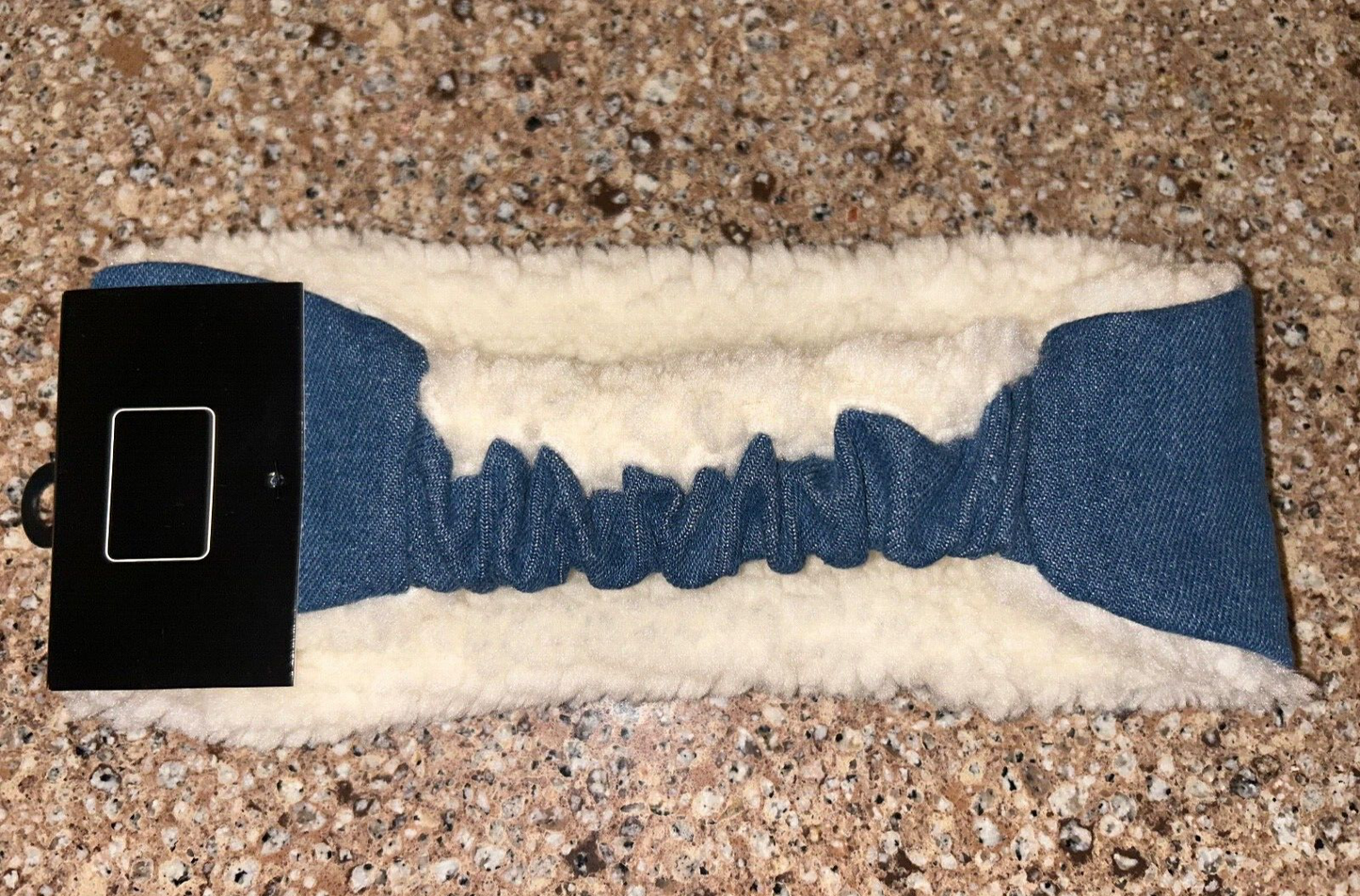NEW ! NWT TRUE RELIGION Sherpa Lined Denim Logo Headwrap