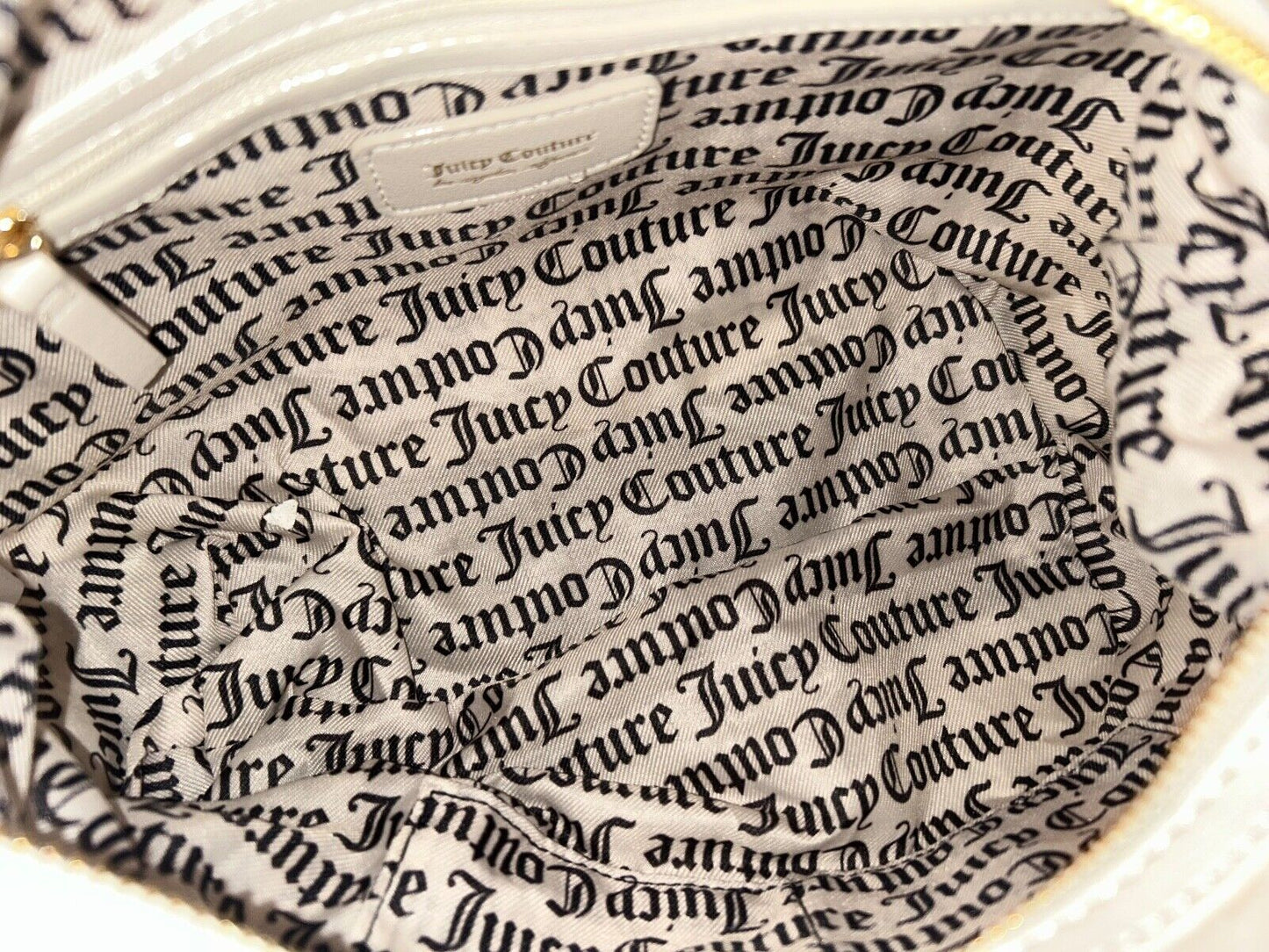 NEW! NWT JUICY COUTURE Glizted Out Velour Logo Satchel Bag Crystal Ivory