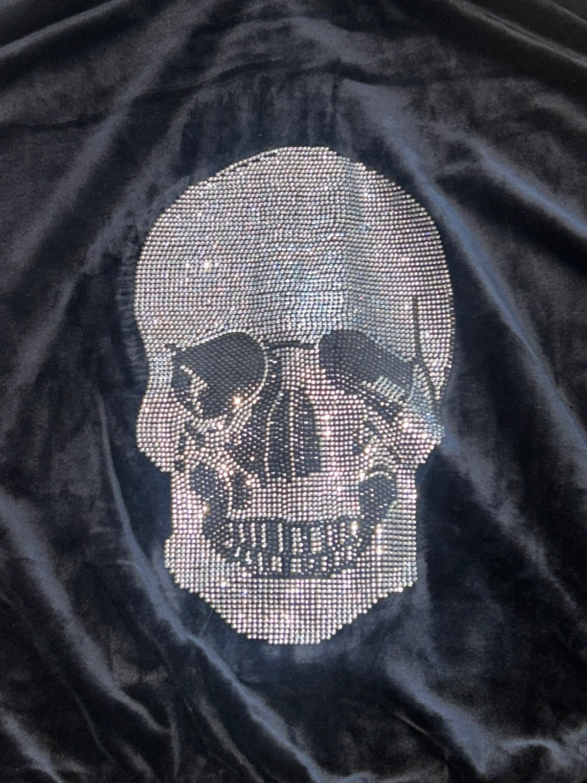 NEW! NWT TRUTH BY REPUBLIC Velour Rhinestone Skull Zip-Up Hoodie Black Size S