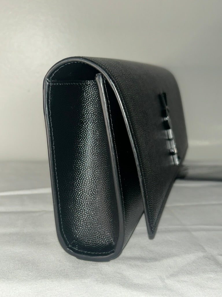 SAINT LAURENT YSL Grain De Poudre Monogram Cassandre Clutch Bag Black