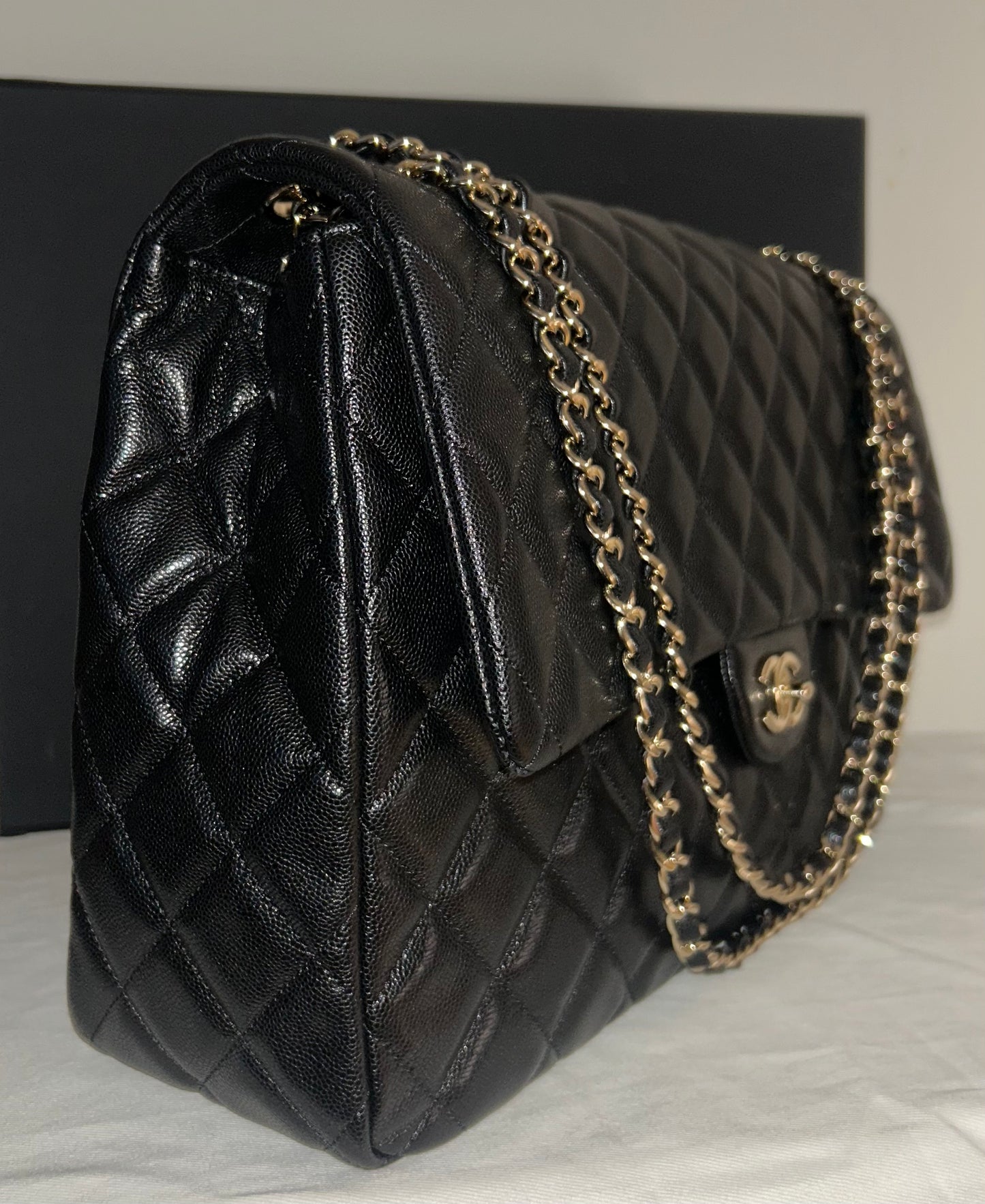 CHANEL 24C XXL Travel Flap Bag Quilted Caviar Black / Gold Hardware