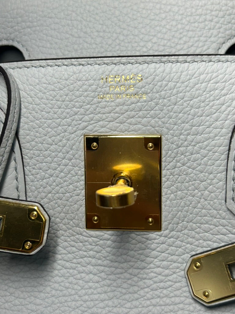 HERMES Birkin 30 Bleu Pale Clemence Gold Hardware