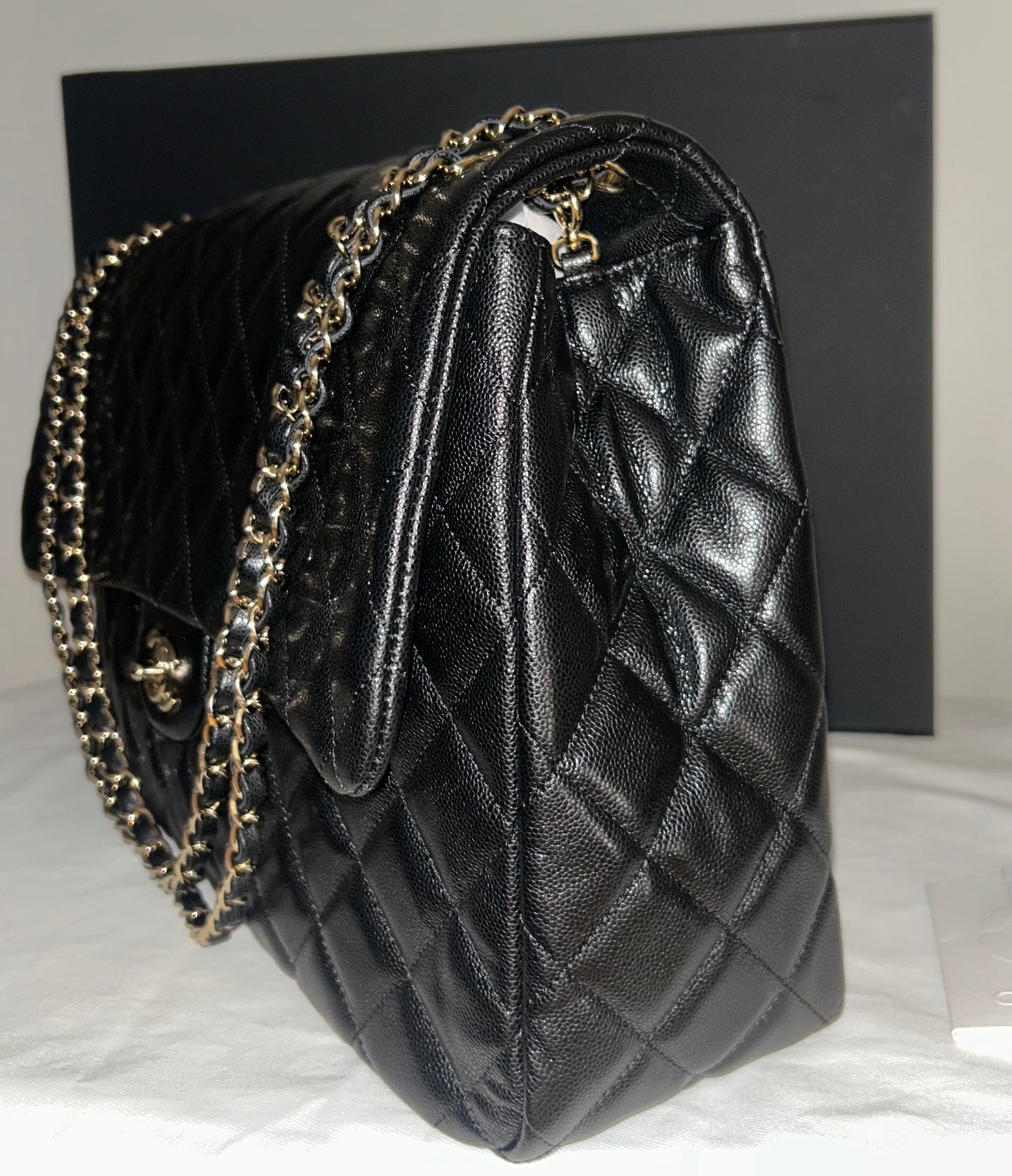 CHANEL 24C XXL Travel Flap Bag Quilted Caviar Black / Gold Hardware