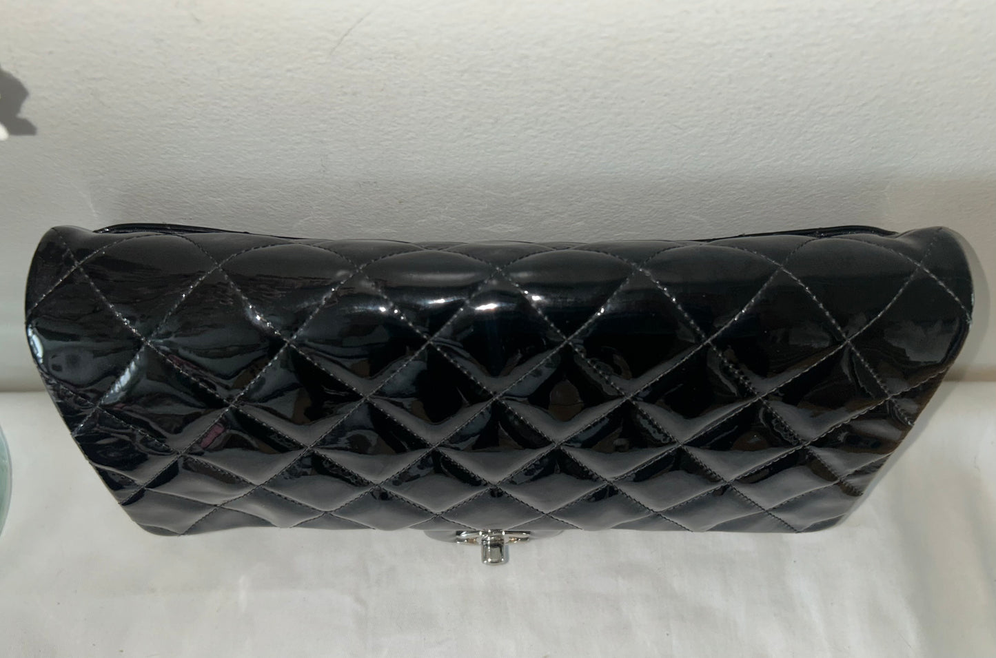 CHANEL Classic Quilted Patent Leather Single Flap Shoulder Bag Black