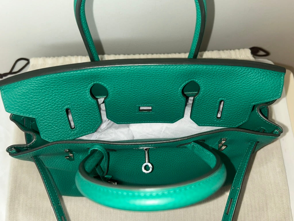 HERMÈS Birkin 30 Vert Vertigo Clemence Leather Palladium Hardware Bag