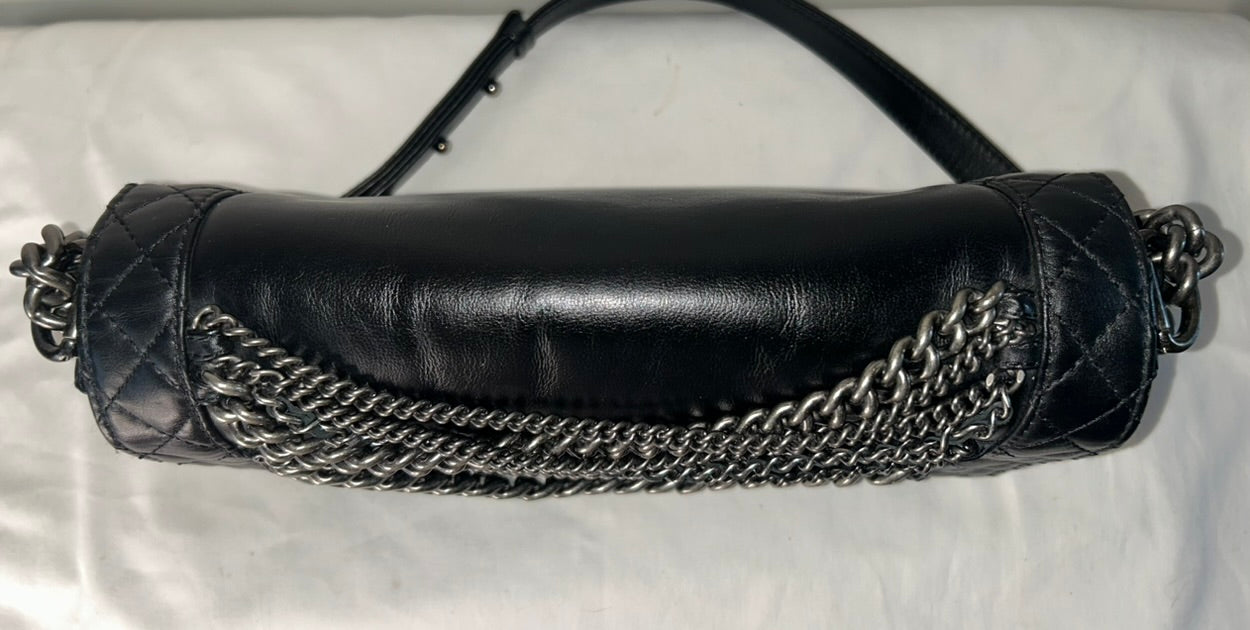 CHANEL Calfskin Enchained Chains New Medium Boy Flap Bag Black