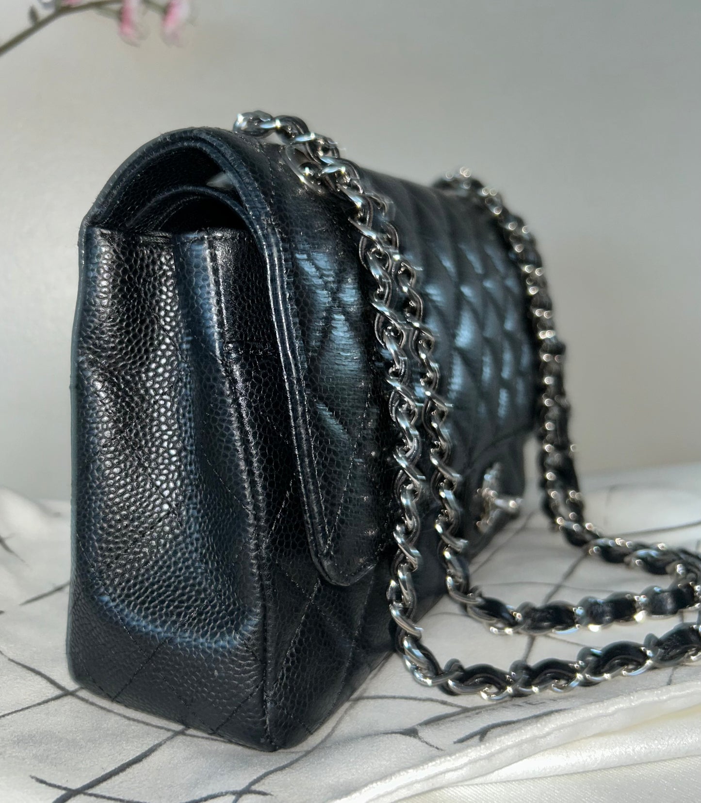 CHANEL Medium Classic Double Flap Caviar Quilted Handbag Black