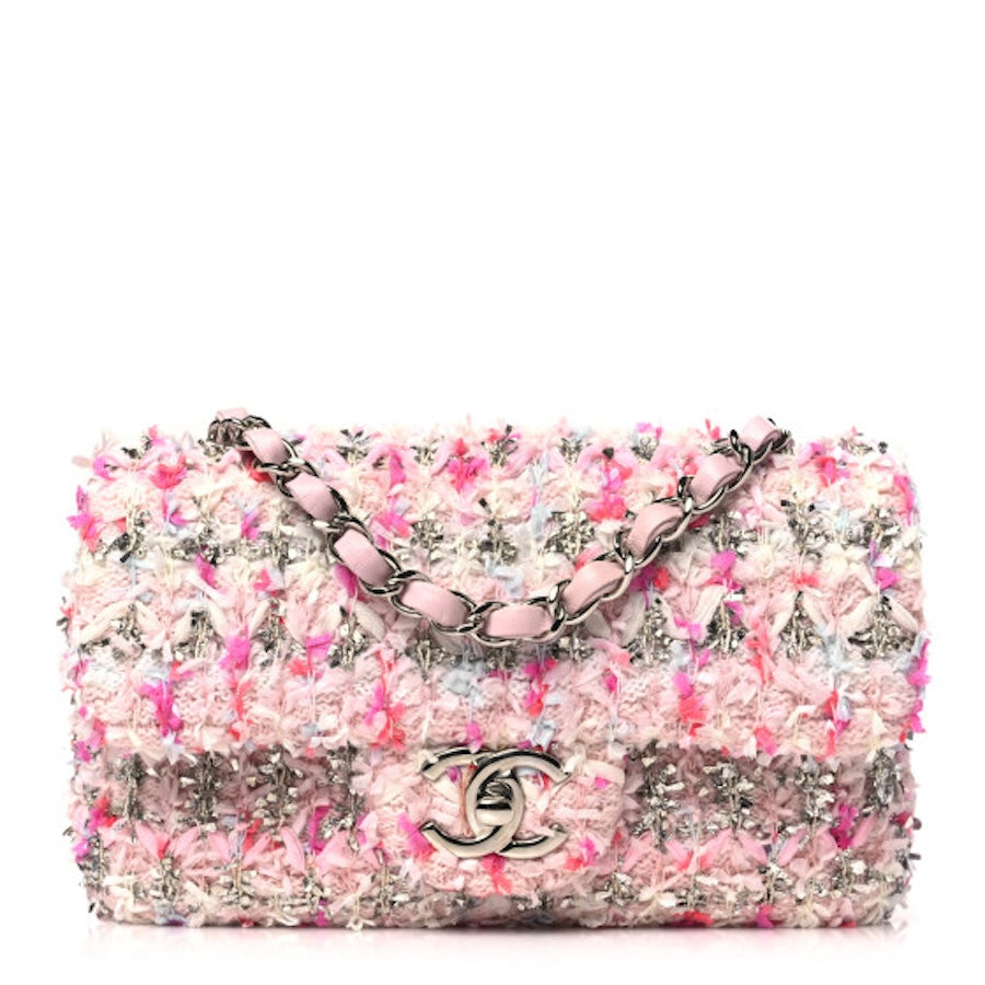 CHANEL Classic Tweed Quilted Mini Rectangular Flap Bag Light Pink