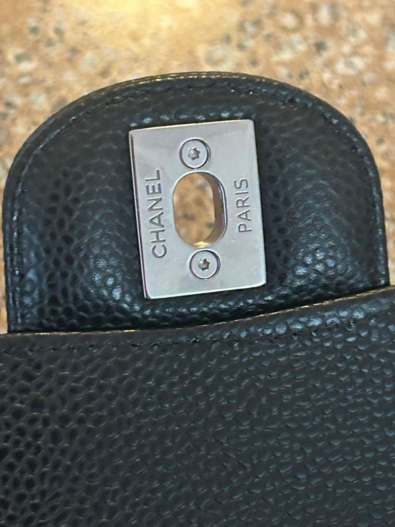 CHANEL Classic CC Small Double Flap Quilted Caviar Handbag Black
