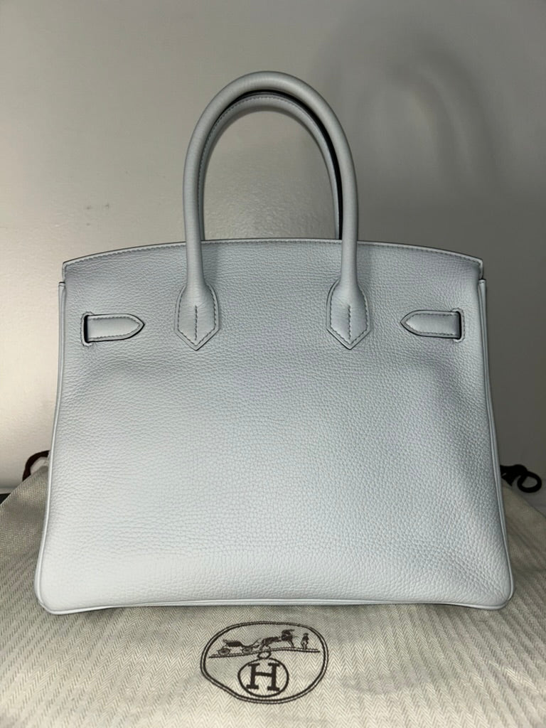 HERMES Birkin 30 Bleu Pale Clemence Gold Hardware