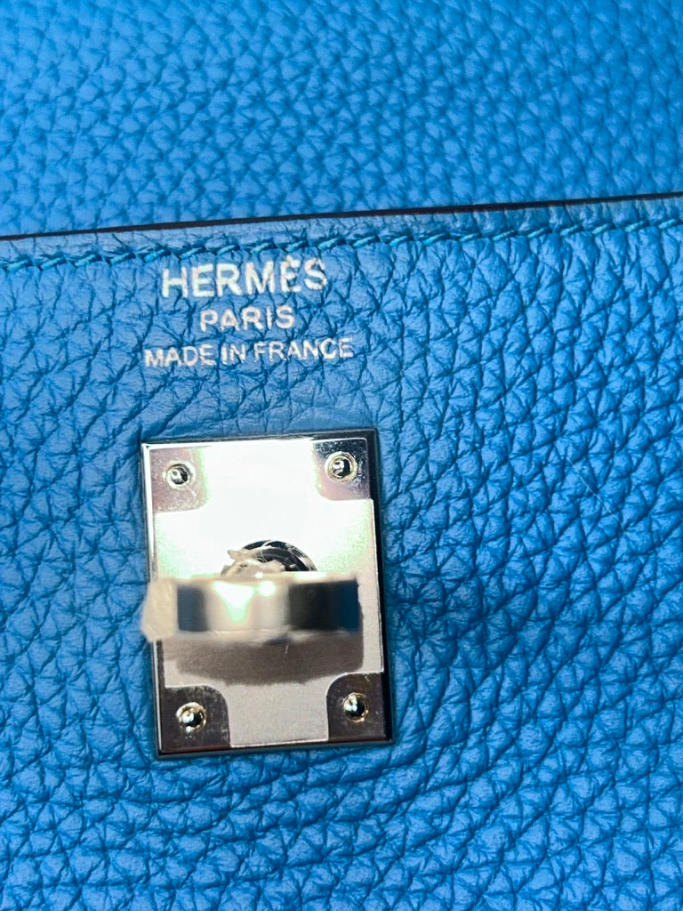 HERMÈS Kelly 25 Bleu Zanzibar Togo Leather Palladium Hardware