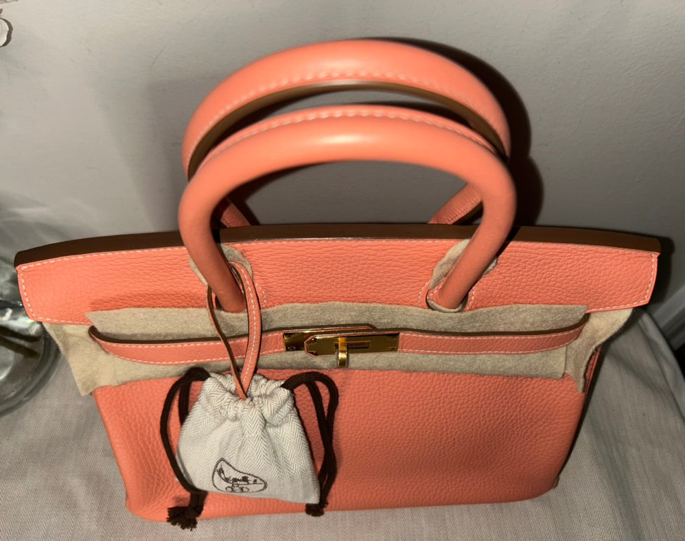 HERMÈS Birkin 30 Crevette Pink Clemence Leather Gold Hardware