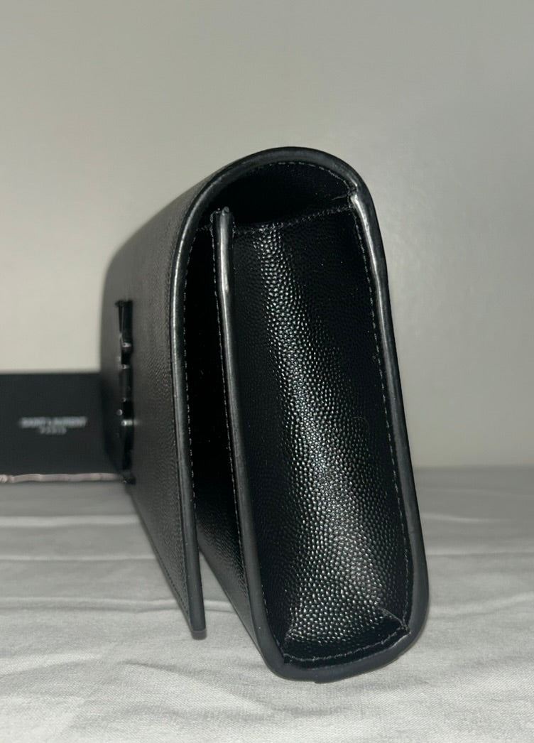 SAINT LAURENT YSL Grain De Poudre Monogram Cassandre Clutch Bag Black