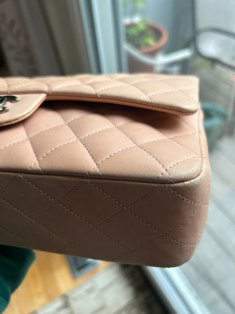 CHANEL Classic Medium Double Flap Lambskin Quilted Handbag Pink Peach