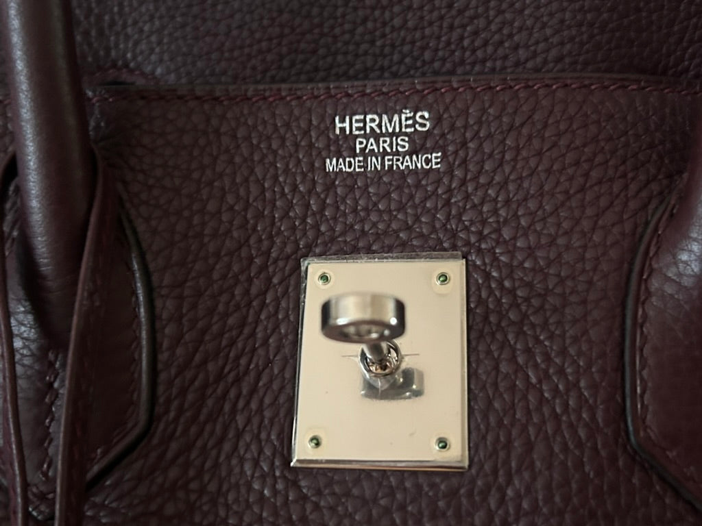 HERMÈS Birkin 35 Raisin Clemence Palladium Hardware