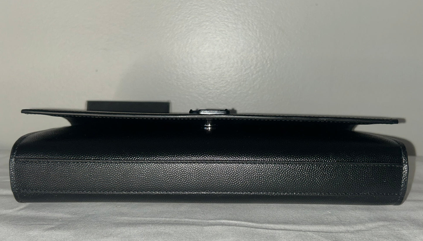 SAINT LAURENT YSL Grain De Poudre Monogram Cassandre Clutch Bag Black