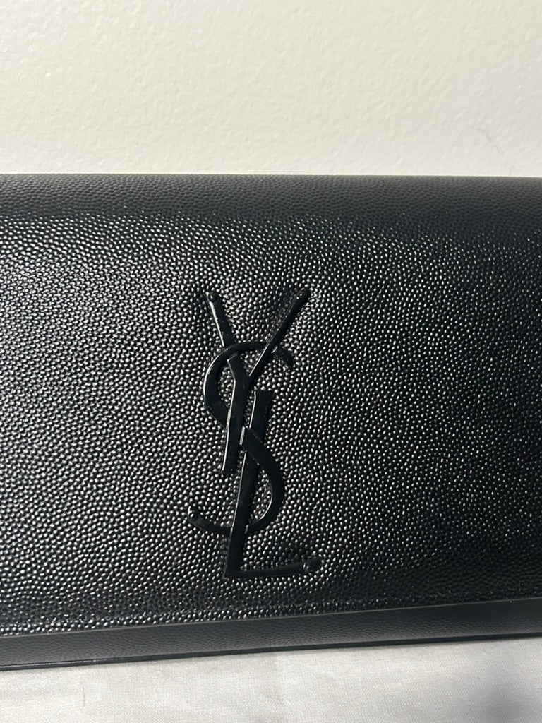 SAINT LAURENT YSL Grain De Poudre Monogram Cassandre Clutch Bag Black