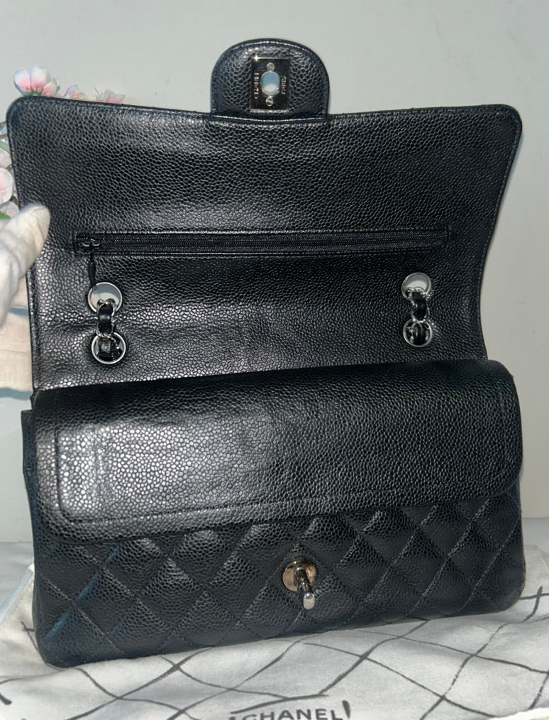 CHANEL Medium Classic Double Flap Caviar Quilted Handbag Black