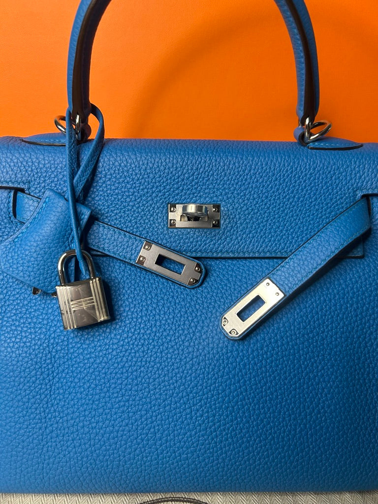 HERMÈS Kelly 25 Bleu Zanzibar Togo Leather Palladium Hardware
