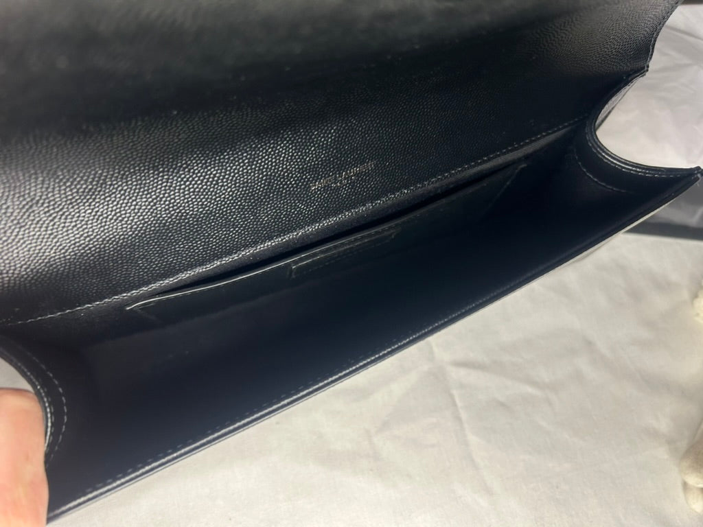 SAINT LAURENT YSL Grain De Poudre Monogram Cassandre Clutch Bag Black