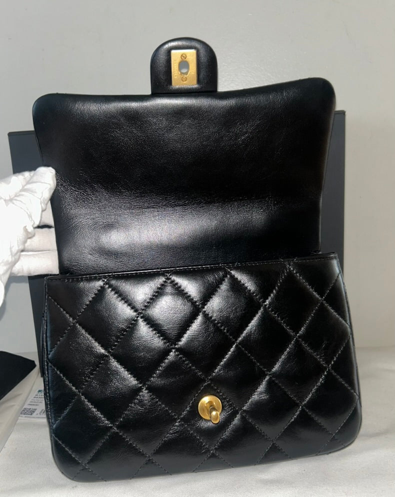 CHANEL 24P Top Handle Medium Flap Bag Lambskin Black Limited Edition NWT