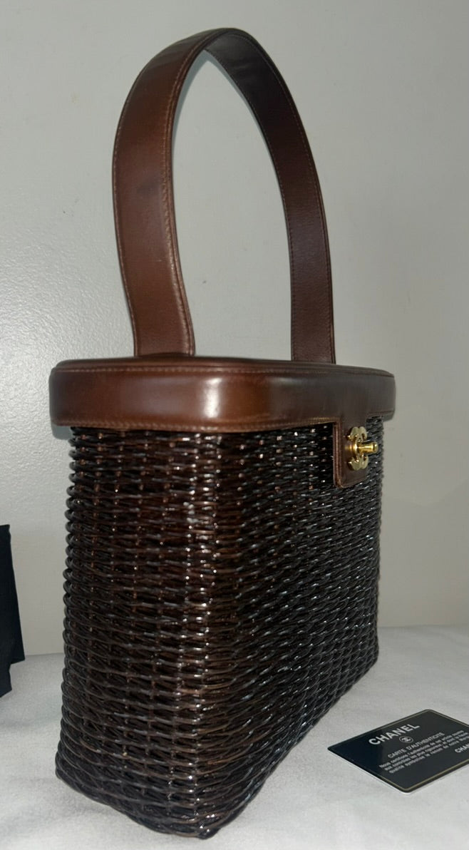 CHANEL Vintage Wicker Basket Handbag Brown / 24k Gold Hardware
